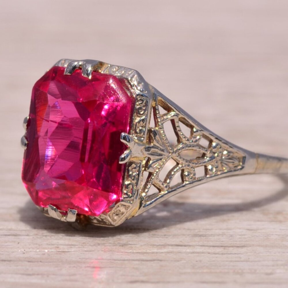 Lab Created Ruby Filigree Ring In White Gold - image 2
